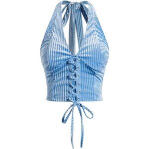 Women's Halter Corset Tops Lace Up Blue